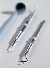 A closeup of dental instruments.